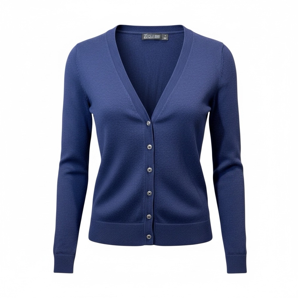 NY&Co Navy Blue Red Cardigan Stretchy Knitted| Jeweled Button Top V Neck XS